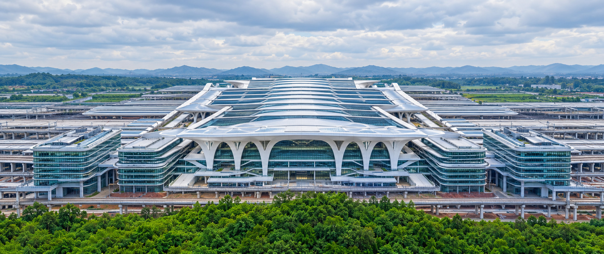 AI illustration of the exterior architecture of Chongqing East Railway Station